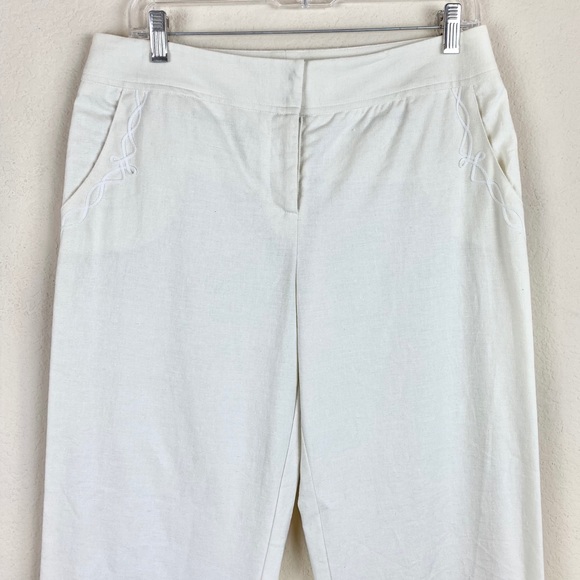 Lillie Rubin Pants Linen Embroidered Cropped - Picture 2 of 9